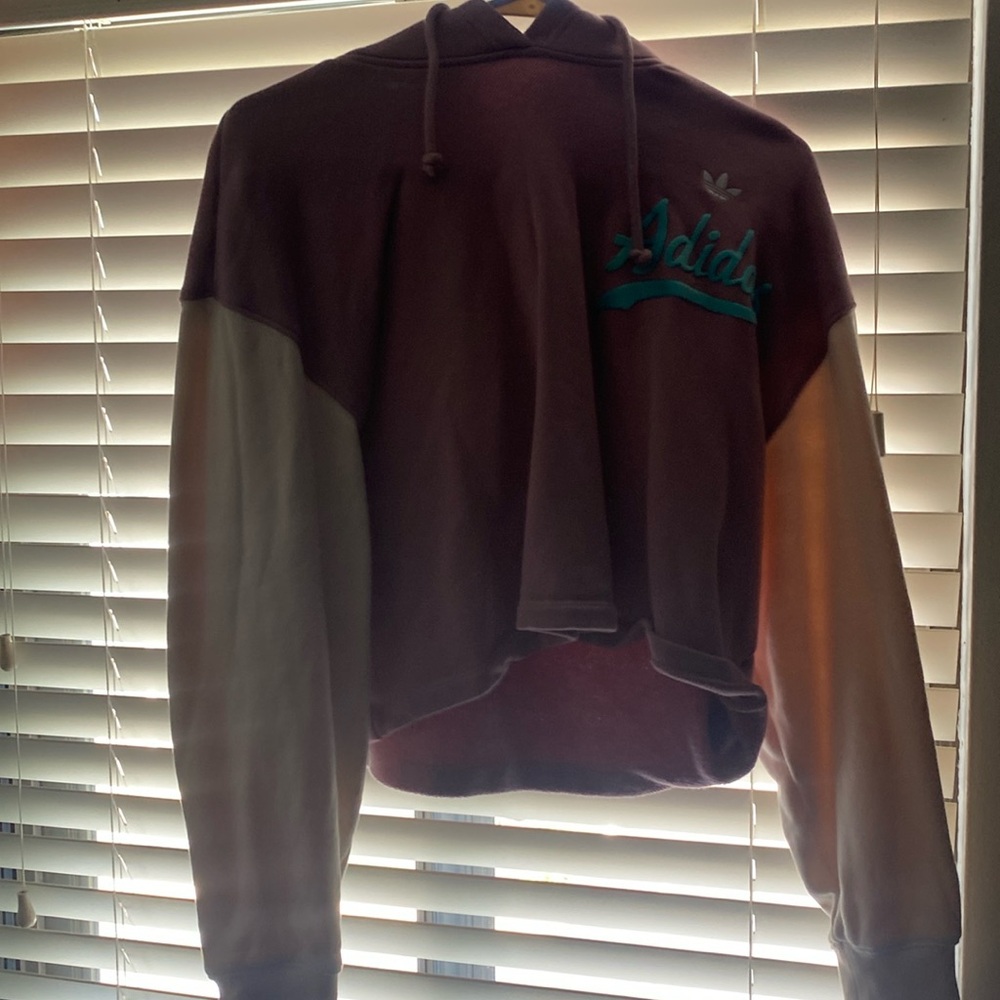 Small, Cropped, Pastel Purple and Cream, Adidas Hoodie